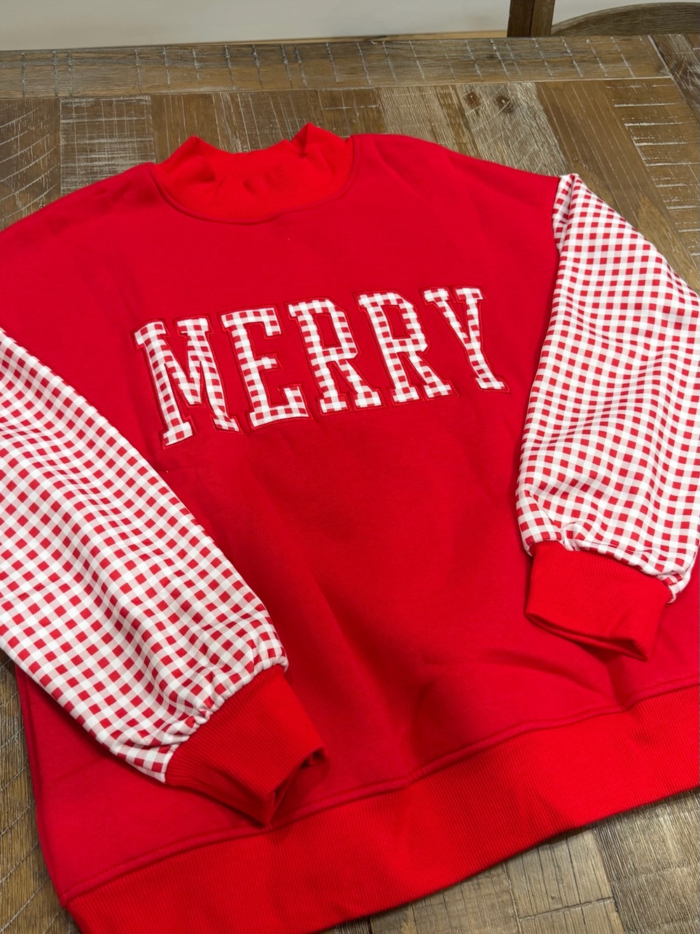 Red "Merry" Check-Sleeve Men's Sweater